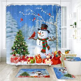 Shower Curtains Christmas And Snowmen Xmas Trees Gifts Holiday Decorations Happy Year Bath Mats Bathroom Decor
