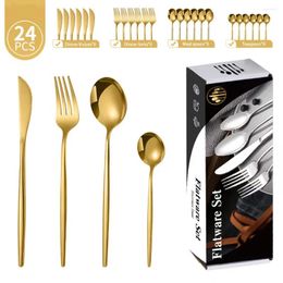 Dinnerware Sets 410 Stainless Steel 24pcs Tableware Cutlery Set High Quality Knife Folk Spoon