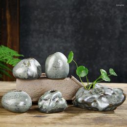 Vases Creative Small Vase Decoration Mini Flower Simulation Stone Coarse Pottery Arrangement Zen Home Decor