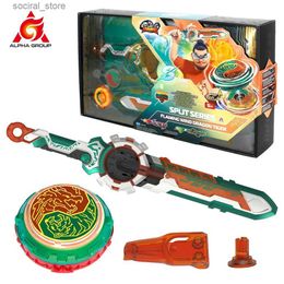 Spinning Top Infinity Nado 6 Split Series Flame Dragon Tiger Luxury Sword Launcher with Detachable Blades and Flash Rotating Top L240402