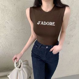 Womens Vest Top T-Shirt Cropped Cotton Jersey Camis Female Femme Knits Tees Designer Embroidery Knitted Sport Breathable Yoga Vest Tops