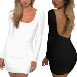 Casual Dresses Sexy For Women Long Sleeve Square Neck Black White Nightclub Dress Wrapped Hip Vestidos Backless Short Mini