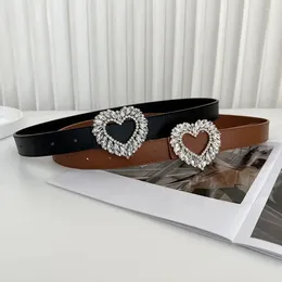 Belts PU Leather Crystal Heart For Women Wide Side Belt Dress Female Jeans Rhinestone Waistband Zircon Buckle Simple Decoration