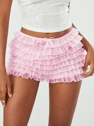 Women's Shorts Women Bloomers Victorian Edwardian Ruffles Lolita Layered Lace Tulle Cute Mini Bow Decor Tiered