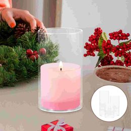 Candle Holders 3 Pcs Glass Cup Table Centerpiece Pillar Candles Windproof Clear Cylinder Candleholders Shades