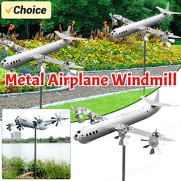 Garden Decorations 3D Metal Airplane Windmill Iron Aircraft Wind Spinners Lawn Pinwheel Outdoor Courtyard Sculpture