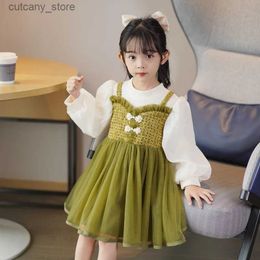 Girl's Dresses Girls Dresses Winter Clothes Green Long Seved Princess Mesh Puffy Dress Teenage Egant Velvet Dress for Girls Birthday Party L240402