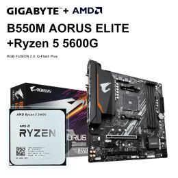 Motherboards GIGABYTE B550M AORUS ELITE Motherboard + AMD Ryzen 5 5600G R5 5600G CPU Motherboard Set Processor Socket AM4 DDR4 128GB Desktop