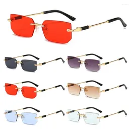Sunglasses Rimless For Women & Men Trendy Frameless Rectangle Sun Glasses Retro Shades Fashion Summer Travel UV400 Eyewear