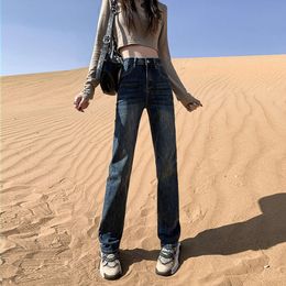 2024 Vår/sommar ny hög midja smal passform fast färg raka ben jeans smala utgåva raka benbyxor