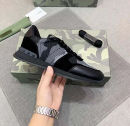 Men casual Sneakers Camouflage black Rivets shoes trainers Leather and suede casual sneakers outdoor runner luxury designer lace up rubber soles