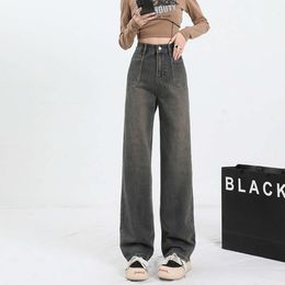 Jeans for women in spring/summer 2024 with a slim waist and legs straight and slightly flared pants cement gray narrow cut straight leg pants