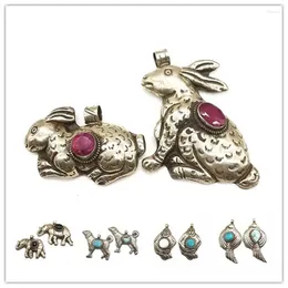 Pendant Necklaces TBP690 Fine Handmade Jewellery Animal Figures Collection Elephant Sheep Bird Fish Big Pendants Copper Inlaid Semi-precious