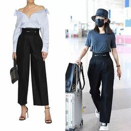 Women elastic band letter print high wast side zipper loose wide leg desinger pants trousers SML