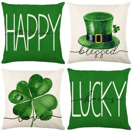 Pillow Happy St. Patrick Shamrock Lucky Love Green Hat Cover Nordic Irish Style Home Decorative Linen Case