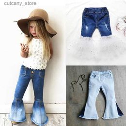 Trousers Girls Bell-bottomed Pants New Autumn Elastic Waist Children Trousers Outfits Baby Costume Fashion Kids Clothes Vintage Jeans L46