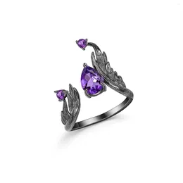 Cluster Rings Natural Amethyst Gemstone Design Real 925 Sterling Silver Ring