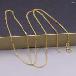 Chains Real Pure 18K Yellow Gold Chain Women Lucky Wheat Carved Beads Link Necklace 1.7g/45cm