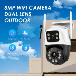 Cameras Dual Lens 360° Wifi Camera IP66 Security Protection 8MP 4K Wireless Outdoor Human Detection ICSEE Video Surveillance PTZ