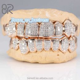 Custom Vvs Moissanite Grillz Hip Hop Style Iced Out Princess Cut Diamond 925 Silver Fine Jewelry Grilliz For Men Women