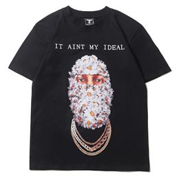 Men's T-Shirts Hip Hop Flower Mask T-Shirt Men Letter Print Casual Short Sleeve Crew Neck Oversized Cotton Streetwear Loose Top Tees