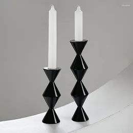 Candle Holders Simple Black Solid Wood Candlestick Creative Geometry 3d Wedding Party Family Dinner Table Ornaments Holder