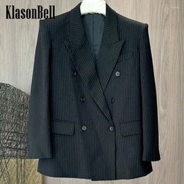 Women's Suits 3.21 KlasonBell Wool Blends Striped Office Lady Casual Jacket Women Temperament Shoulder Pads Classic Double Breasted Blazer