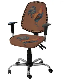 Chair Covers Farm Animal Rooster Retro Plaid Elastic Armchair Computer Cover Stretch Removable Office Slipcover Split Seat