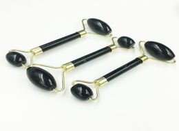 Natural Black Obsidian Jade Roller Crystal Massage Roller Gua Sha Set Real Jade Facial Lifting Tool face Thin Massager9374222