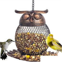 Other Bird Supplies Feeding Metal Owl Hummingbird Feeders For Outdoors Hanging Iron Wild Feeder Parrot Parakeets Accessories Backyar Dhwnd