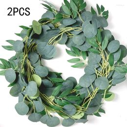 Decorative Flowers 2PCS Artificial Faux Garland Wall Eucalyptus Decor Silver Dollar Greenery For Wedding Arch Leaves Vines Plant