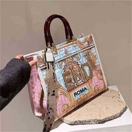 2024 New Designer womens crossbody shoulder Explosive Models Hand Large Graffiti Colour Painting Printing bag