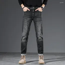 Men's Jeans Black Grey Men Slim Fit Stretch Top Quanlity Trousers Streetwear Male Denim Pants Scratched Stiped 2024 Trendy