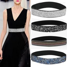 Belts Women Belt Rhinestone Inlaid Elastic Waistband Sparkling Fashion Crystal Waist Cover Closure Wide With Dress