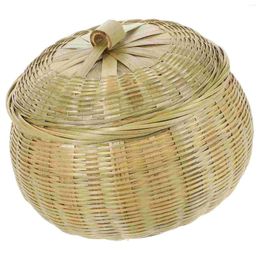 Dinnerware Sets Pumpkin Basket Round Woven Small With Lid Household Storage Baskets Lids Desktop Bamboo Wooden