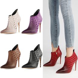 2024 New embossed crocodile patterned short boots pointed toe and super high heels sexy runway show oversized Personalised single boot breathable women boots EU45