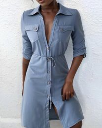 Casual Dresses Half Sleeve Shirt Dress For Women 2024 Spring Summer Turn-Down Collar Buttoned Pocket Design Loose A Line