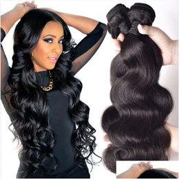 Presenza di capelli brasiliani REMY Virgin Body Wave intreccia estensioni non trasformate Colore naturale 100g/Bundle Double 3bundles/Lotto Drop Del Dhse1