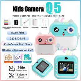 Q5 Kids Camera Instant Print Po Mini Digital Video Camera for Kids Print Thermal Paper 32G TF Card Educational Toys Gift 240327