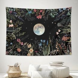 Tapestries Colourful Plant Moonlit Garden Tapestry Wall Hanging Black Moon Flower Living Room Bedroom Dorm Home Decor