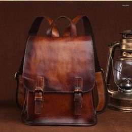 School Bags Women High Quality Cowhide Vintage Backpack Rucksack Casual Bag Large Capacity Ladies Genuine Leather Travel Daypack