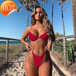 Designer Sexy Bikini Sets 2024 New Fashion Chain Sexy Solid Colour Swimsuit Women Set Push Up Bathing Suit Pin Buckle Biquinis Hot Sale