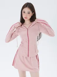 Work Dresses Girl Sports Suit Women's Spring Casual Long-sleeved Hooded Coat Top High Waist Skirt Two-piece Set Fashion Female Clothes