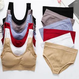 Bras Sets Padded Women Bra Underwear Set Panties Sexy Seamless Bralette Female Lingerie Tank Crop Top Anti Sports