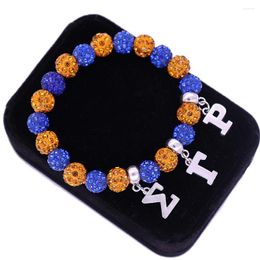 Charm Bracelets Trendy Adjust Blue Yellow Crystal Ball Beaded Greek SGRHO Symbol Social Letters Sigma Gamma Rho Stretch For Women