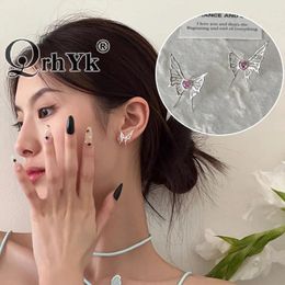 Stud Earrings 1Pair Women Silver Color Rhinestone Heart Butterfly Korean Fashion Punk Earring Jewelry Gift For