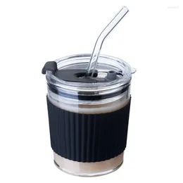 Wine Glasses 350ML 450ML Glass Straw Milk Coffee Cup With Lid Cold Brew Tea Water Silicone