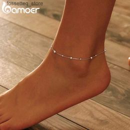 Cadletti BAMOER Minimalista perle rotonde di caviglia Sterling Silver Chian per gambe Female Feil Modey for Women Leg Chain SCT005 L46