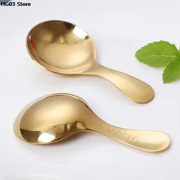 Spoons 1PC Cute Stainless Steel Spoon Short Handle Gold Ice Cream Tea Coffee Kids Kitchen Condiment Spice Scoop Wholesale