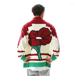 Men's Sweaters American Retro Flower Embroidered Zipper Couple Loose Casual High Street Oversize Knitted Jackets Men Tops Male Clothes